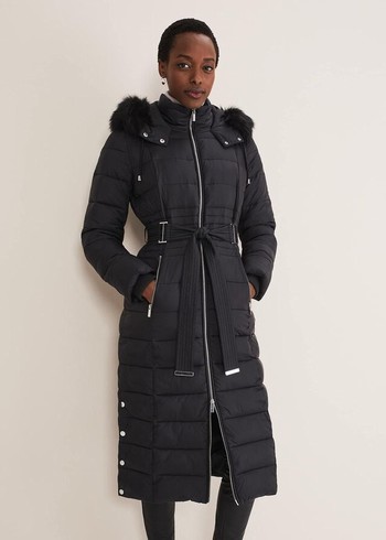 Phase Eight Sofie Waisted Puffer Coats Black USA | 3785691-LS